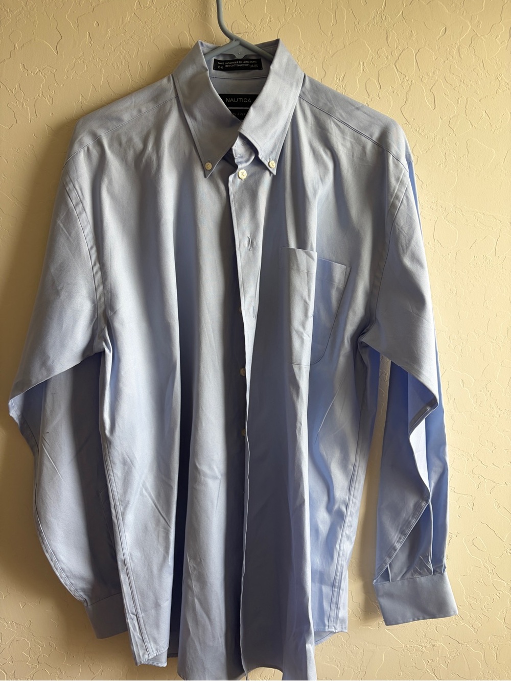 Nautica Men's Light Blue Button-Down Dress Shirt with Chest Pocket